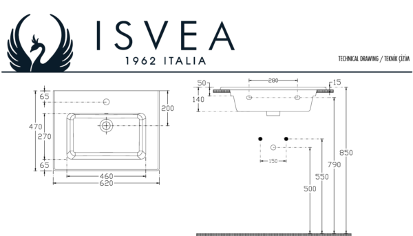 ISVEA 62 cm SISTEMA-T WASTAFEL 1 KRAANGAT - Wastafels | Lapy