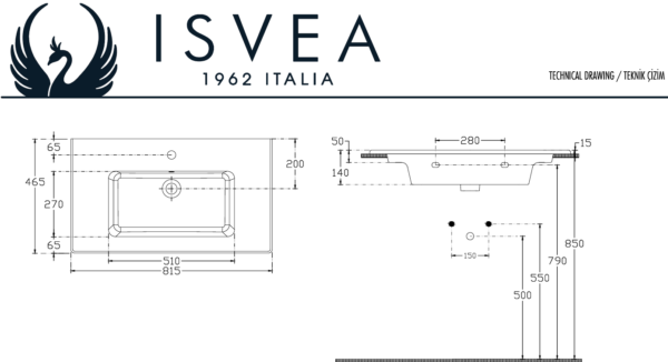 ISVEA 81 cm SISTEMA-T WASTAFEL 1 KRAANGAT - Wastafels | Lapy