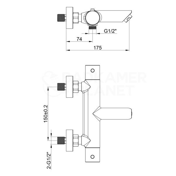 Badmengkraan thermostatisch rond Mat Zwart met geribbeld knop - Badkraan opbouw | Lapy
