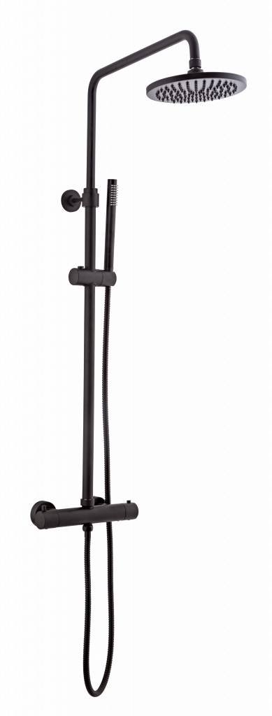 Doucheset thermostatisch (in hoogte verstelbaar) rond Mat Zwart douchekop 25 cm