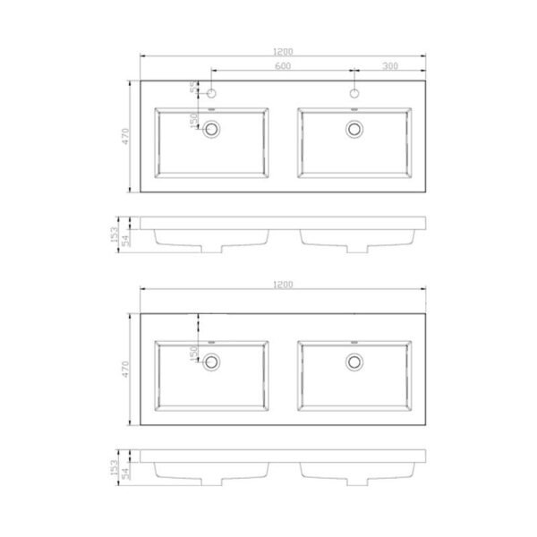 Wastafel Trendline Mineraalmarmer 120 dubbele wasbak - Wastafels 120 cm | Lapy
